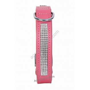 Comfy Leather Dog Collar With FOUR rows of Embedded SWAROVSKI crystals: Pink
